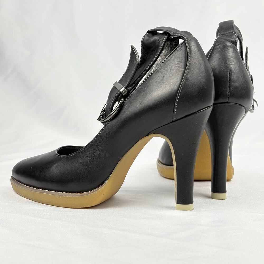 Welfare Black Leather Heels Pumps Ankle Strap Buckle Women’s Size EU 36 / US 5.5 - Picture 8 of 16